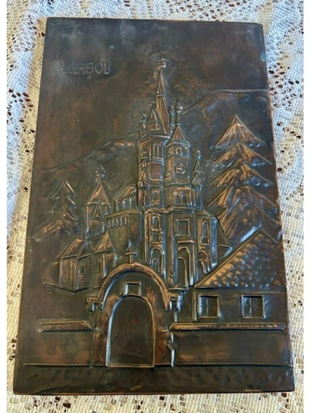 Vintage ARTA Brașov Copper Wall Art Plaque with Castle Design